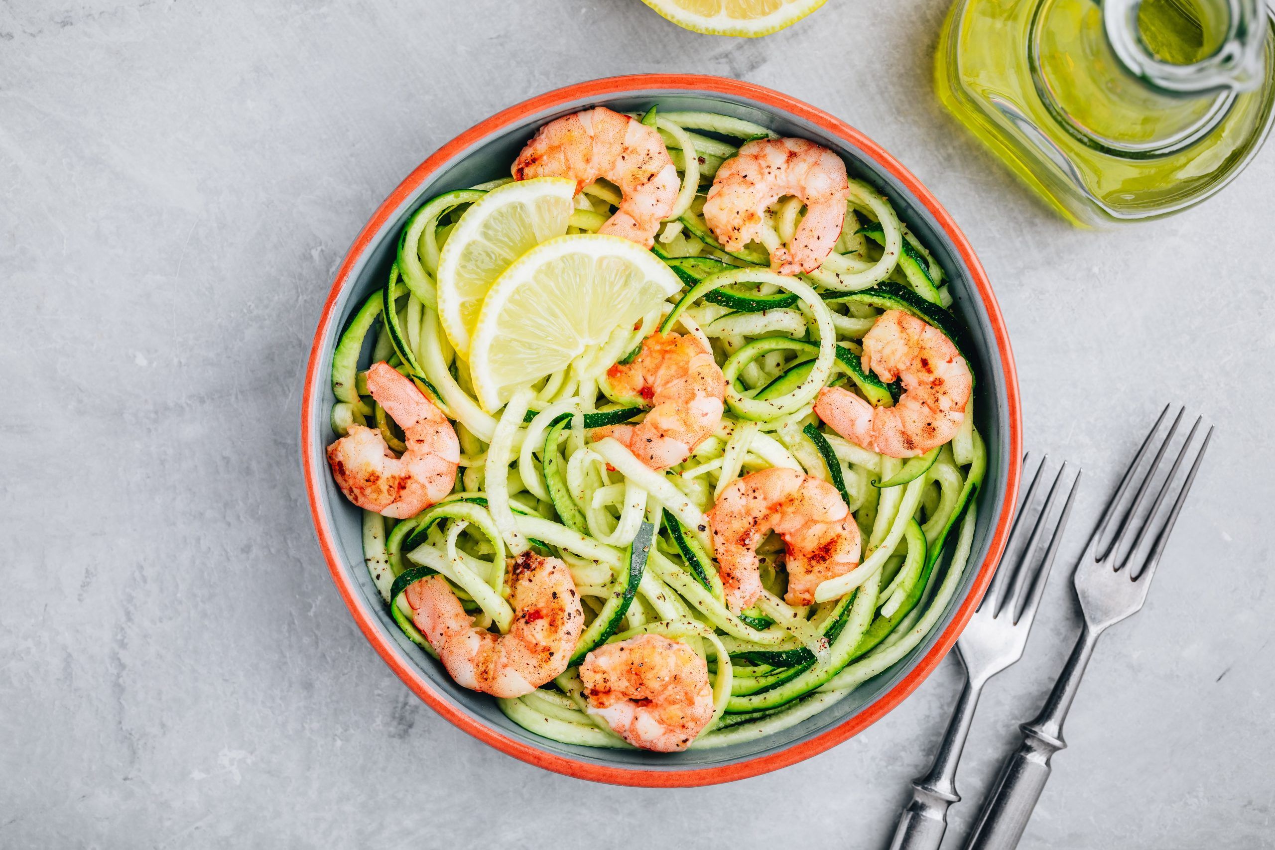 Lemon & Garlic Shrimp over Zucchini Noodle Pasta